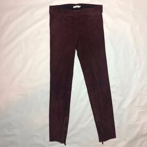 VINCE Suede Pant Skinny Straight Pull On Red Maroon Women's L  30 x 28